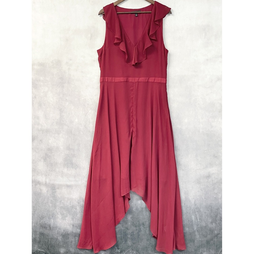 Banana Republic Women Ruffle Maxi Dress Size 16 Tall Red Flowy Minimal Romantic